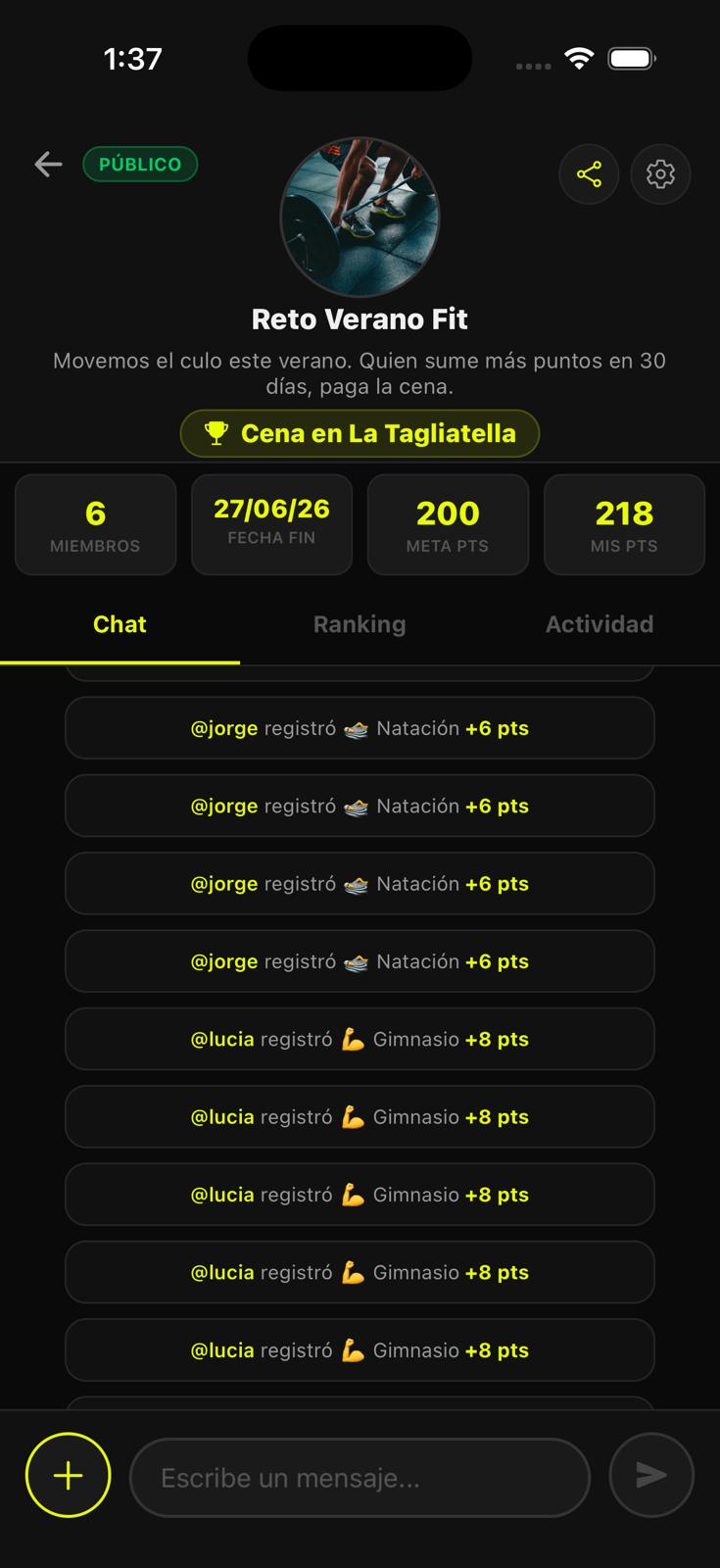 Chat de grupo en Retami