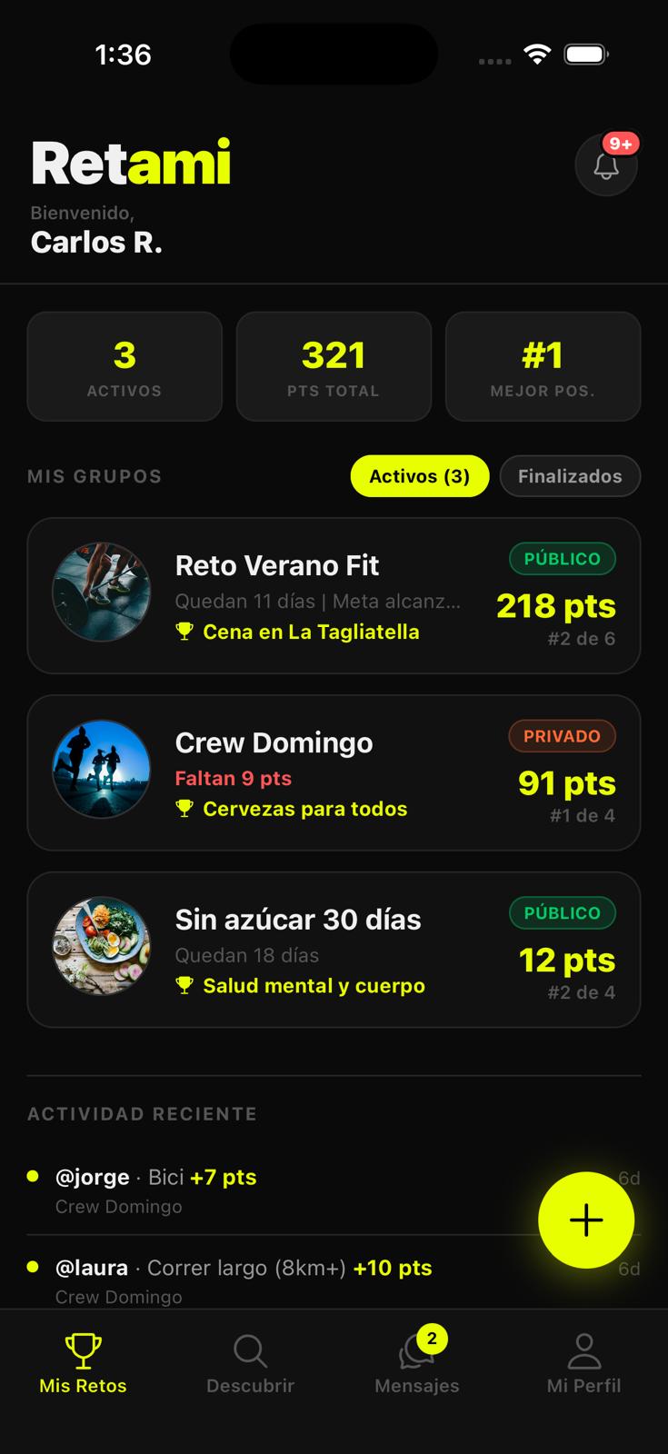 Pantalla Inicio de Retami